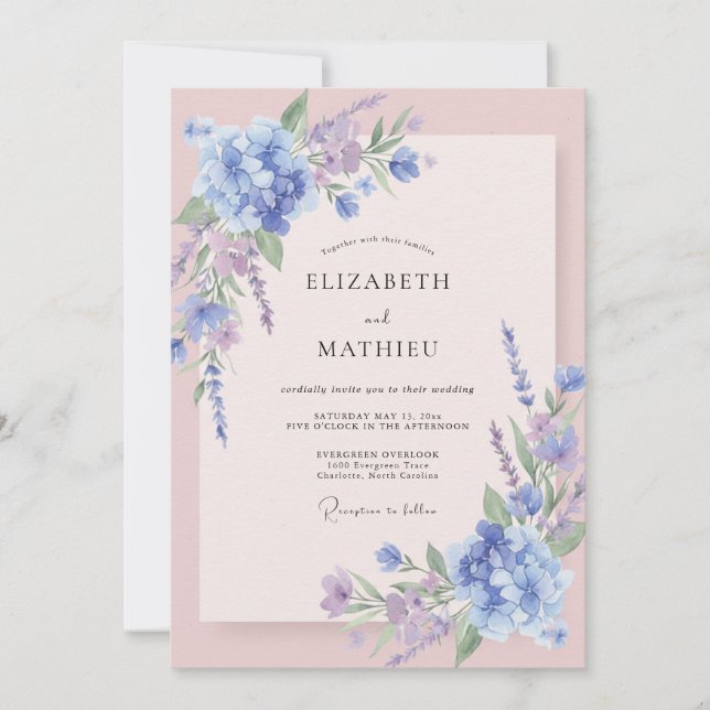 Invitation Mariage Hydrangea Lilas Eucalyptus Pervenche (Devant)