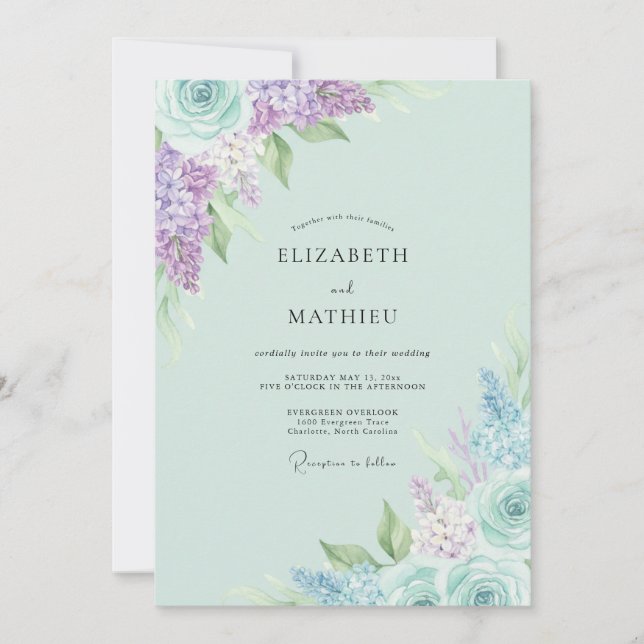 Invitation Mariage Hydrangea Lilas Menthe Eucalyptus (Devant)