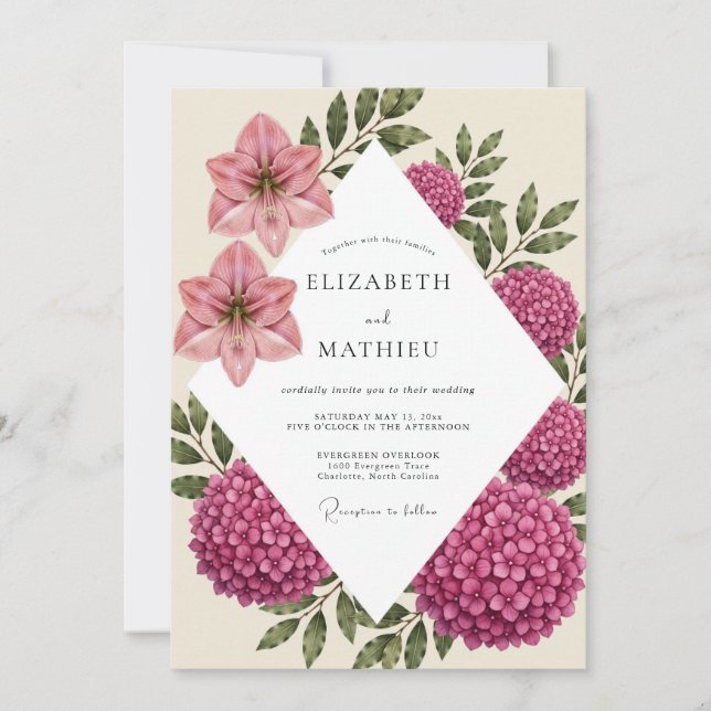 Invitation Mariage Hydrangea Lis Magenta (Devant)