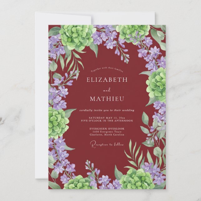 Invitation Mariage Hydrangea Luxuriant Bourgogne (Devant)