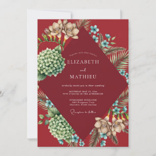 Invitation Mariage Hydrangea Rouge Tropical Eucalyptus
