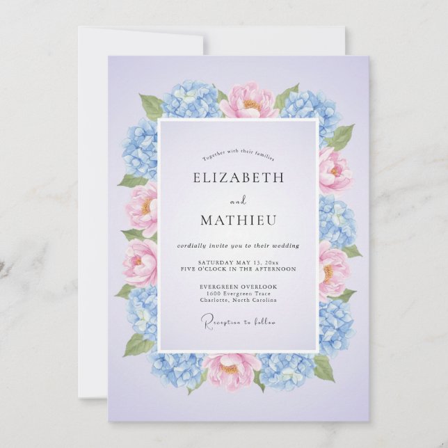Invitation Mariage Hydrangea Sérène Lavande (Devant)