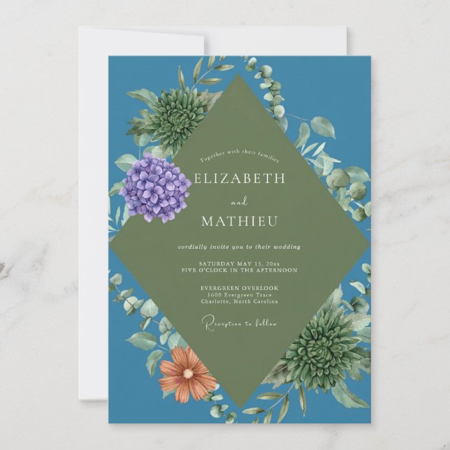 Invitation Mariage Hydrangea Violette Eucalyptus Cuivré (Devant)