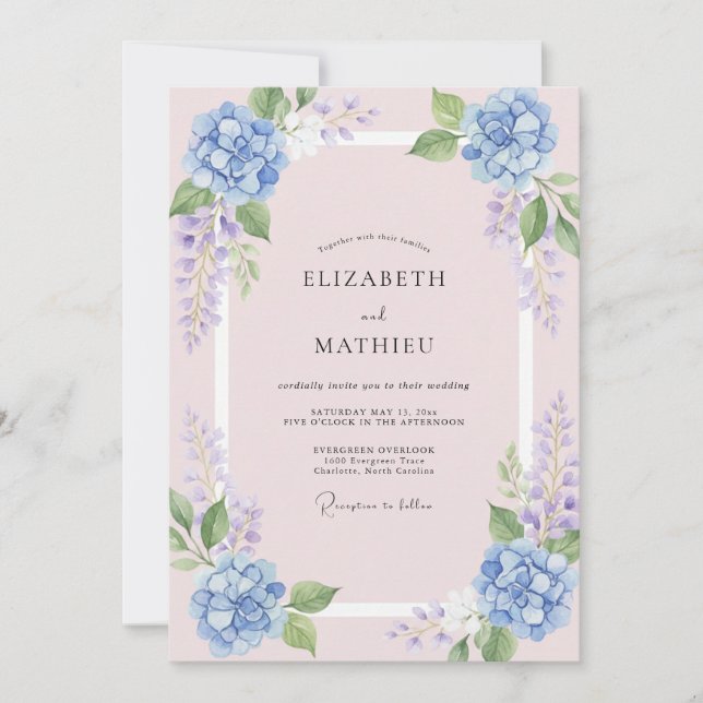 Invitation Mariage Hydrangea Wisteria Pervenche (Devant)