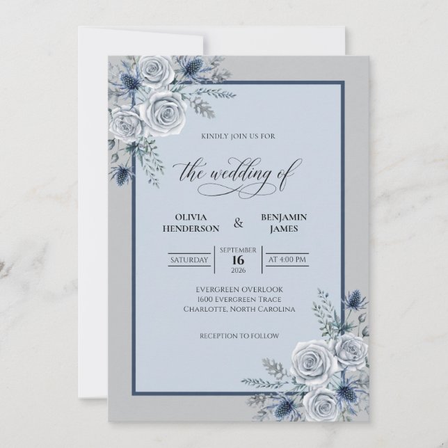 Invitation Mariage Ice Blue Bloom (Devant)