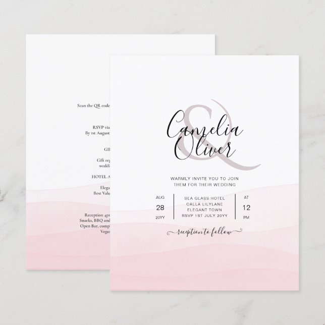 Invitation Mariage Iced Pink Ombre (Devant / Derrière)