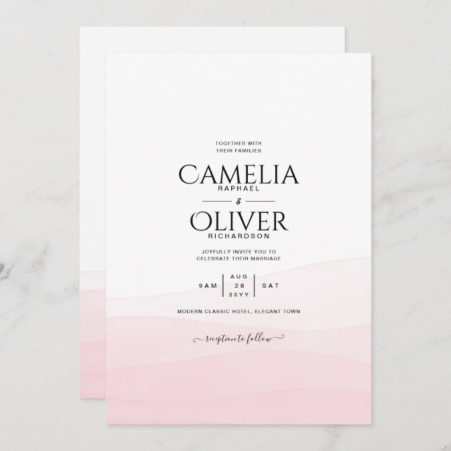 Invitation Mariage Iced Pink Ombre (Devant / Derrière)