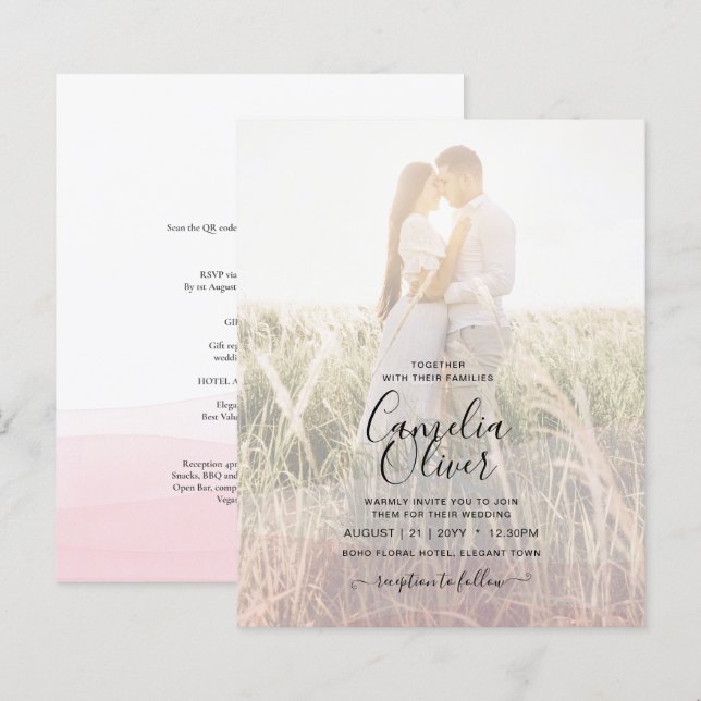 Invitation Mariage Iced Pink Ombre (Devant / Derrière)