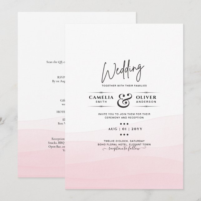 Invitation Mariage Iced Pink Ombre (Devant / Derrière)