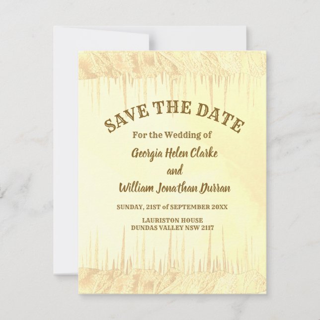 Invitation Mariage Icicle Jaune Doré Sauvez La Date (Devant)