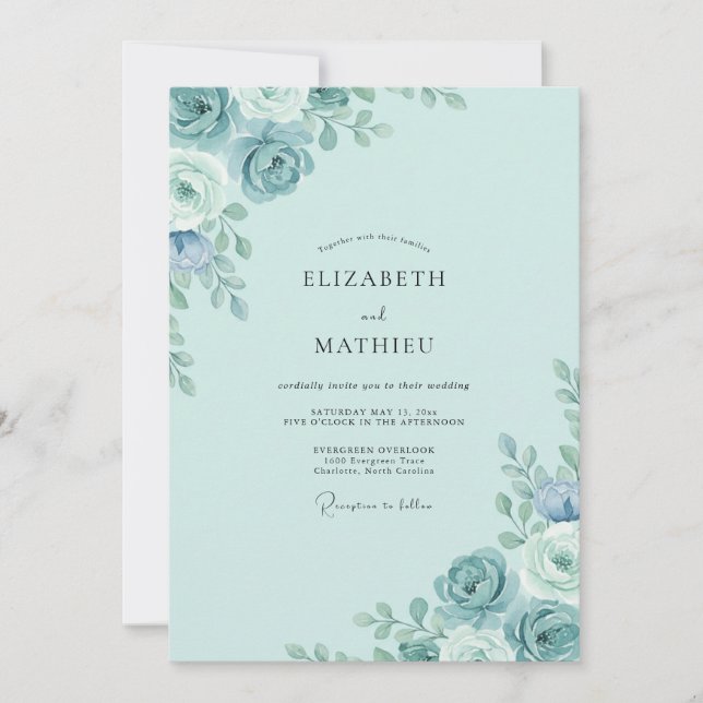 Invitation Mariage Icy Aqua Pivoine (Devant)