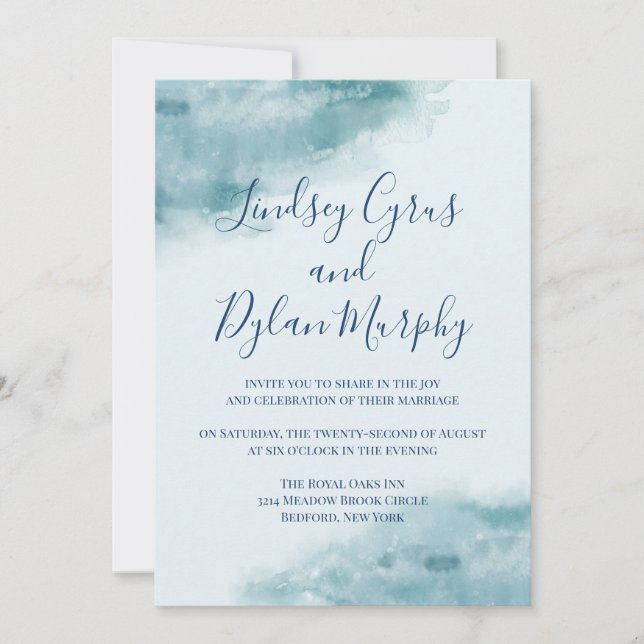 Invitation Mariage Icy Blue Frosted Watercolor (Devant)