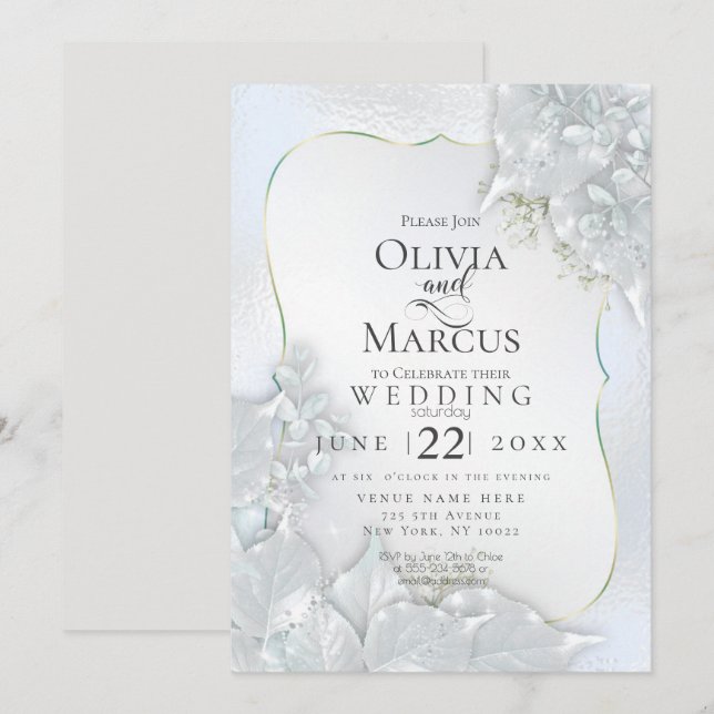 Invitation MARIAGE | Icy Blue Pearl Shimmer (Devant / Derrière)