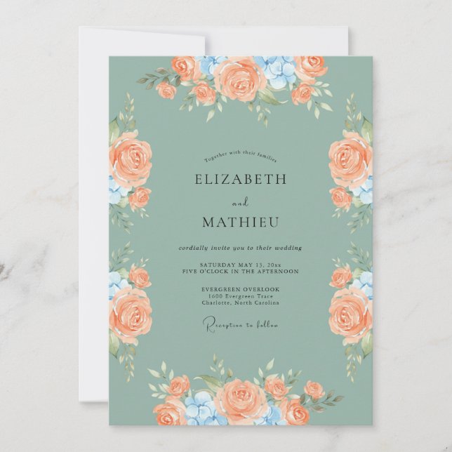 Invitation Mariage idyllique de printemps vert sauge (Devant)