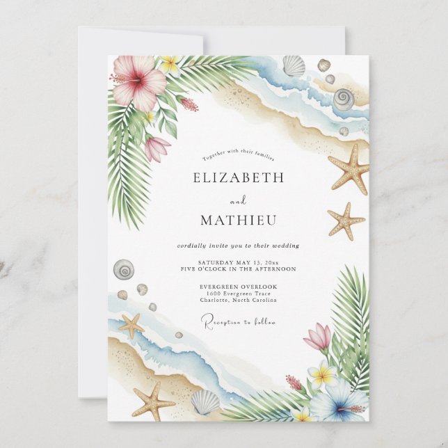 Invitation Mariage idyllique sur la côte de sable (Devant)