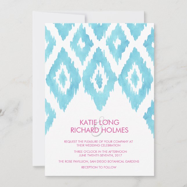 Invitation Mariage Ikat Bleu Turquoise (Devant)