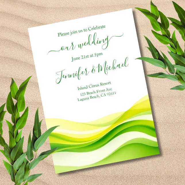 Invitation Mariage Île Citron Vert et Jaune (Island Citrus Green and Yellow Wedding Invitation)