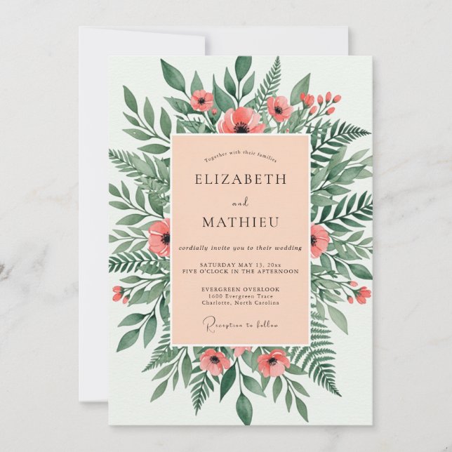 Invitation Mariage Illustratif en Forêt de Saumon (Devant)