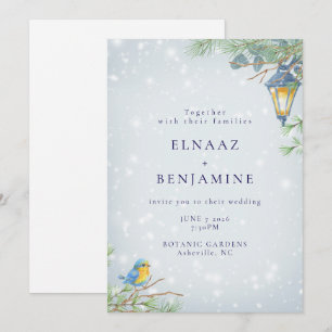 Invitation Mariage Illustration Lampe et Oiseau Hiver Neige