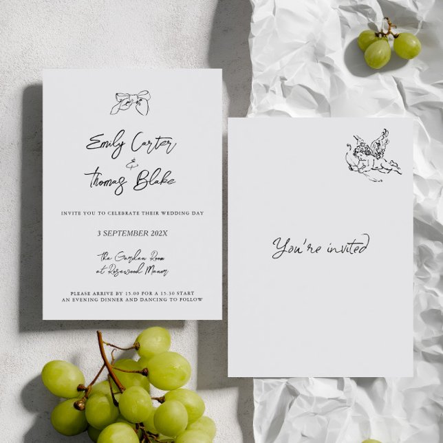 Invitation Mariage Illustration Manuscrite à l'Encre Fantaisi (Whimsical Ink Hand Drawn Illustration Wedding Invitation)