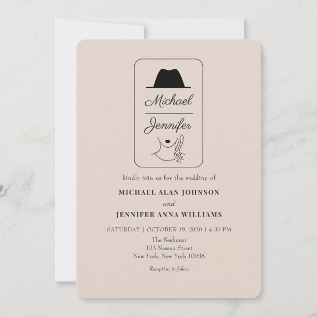 Invitation Mariage illustré avec code QR vintage (Devant)