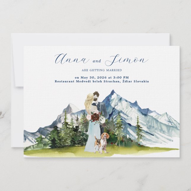 Invitation Mariage Illustré de Montagne Rustique (Devant)