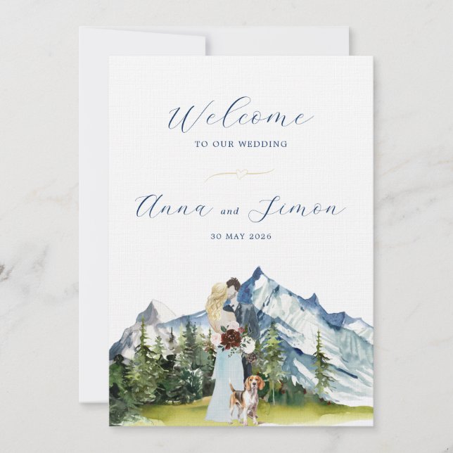 Invitation Mariage Illustré de Montagne Rustique  (Devant)