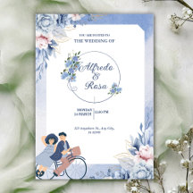 Mariage illustré floral bleu clair et blanc