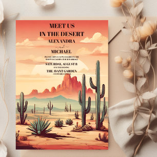 Invitation Mariage illustré Retro Desert Cactus