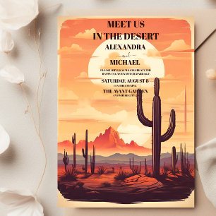 Invitation Mariage illustré Retro Desert Cactus