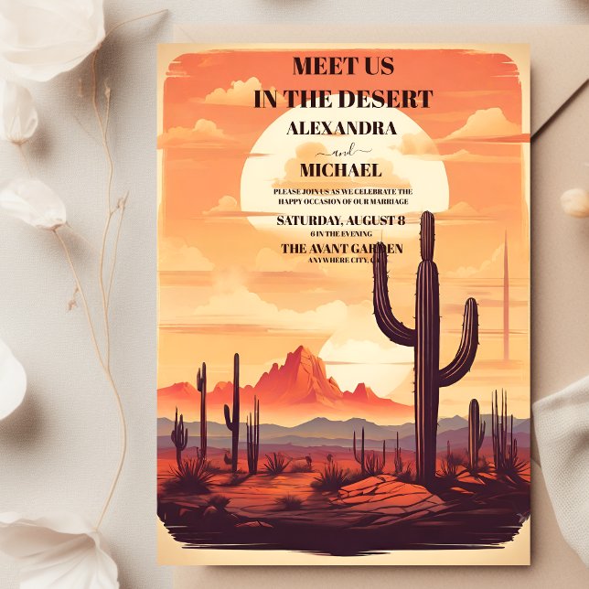 Invitation Mariage illustré Retro Desert Cactus (Créateur téléchargé)