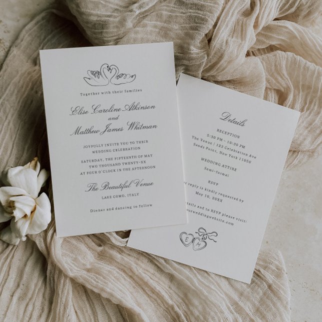 Invitation Mariage illustré tout-en-un des cygnes capricieux (Créateur téléchargé)