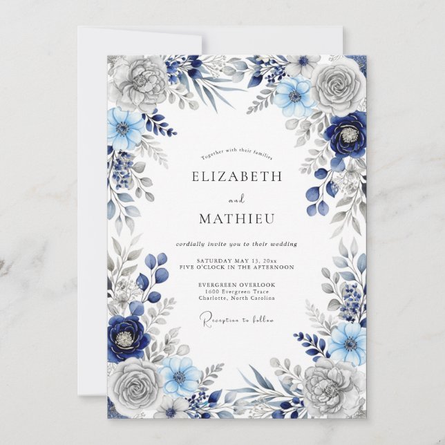 Invitation Mariage Impérial Bleu Nuit d'Hiver (Devant)