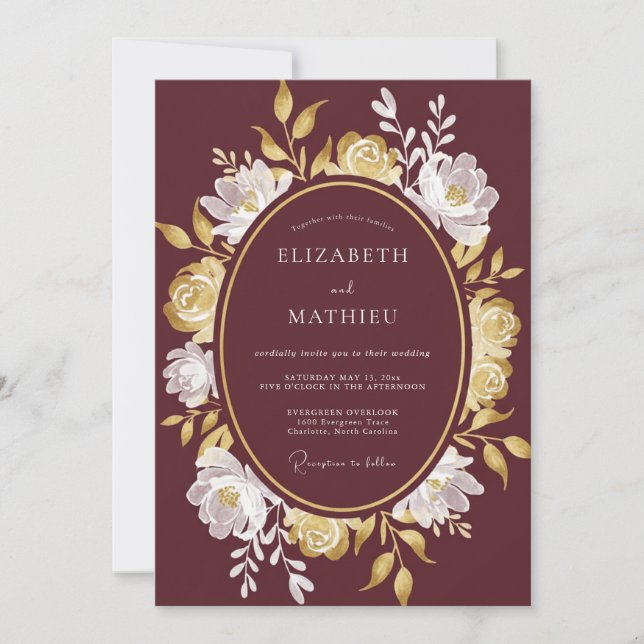 Invitation Mariage Impérial Bourguignon Automnal (Devant)