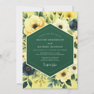Invitation Mariage Impressionniste Indigo et Canari