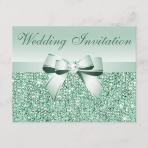 Invitation Mariage imprimé à la menthe verte, à la bow et au