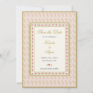 Invitation Mariage indien à cadre floral ethnique rose