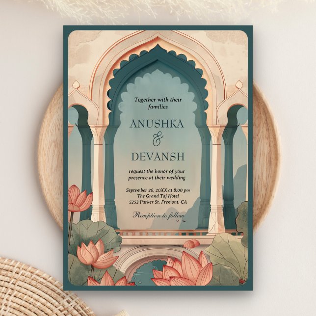 Invitation Mariage indien avec code QR et arche florale Lotus (Créateur téléchargé)