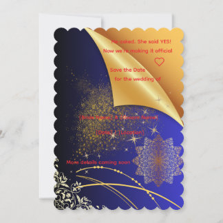 Invitation Mariage indien bleu royal et or élégant