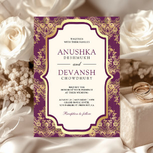 Invitation Mariage indien Broderie dorée pourpre