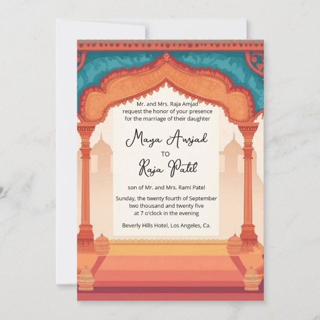 Invitation Mariage indien cadre d'architecture Inde (Devant)