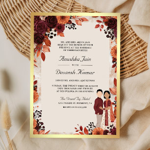 Invitation Mariage Indien Couple Floral Bourgogne