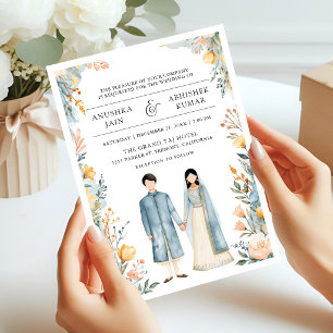 Invitation Mariage Indien Couple Floral Fantaisiste Mignon