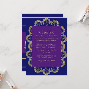 Invitation Mariage indien de style royal bleu et violet