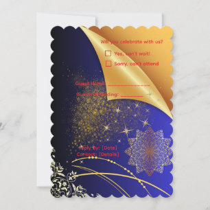 Invitation Mariage indien élégant bleu royal et or