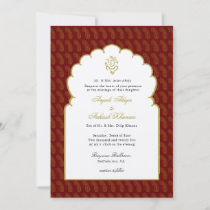 Invitation Mariage indien élégant Ganesh rouge et or 