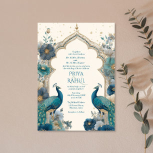 Invitation Mariage indien élégant orné vintage paons
