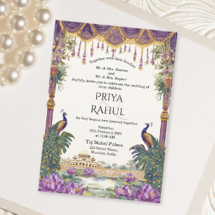 Invitation Mariage indien élégant vintage floral paon