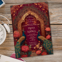 Mariage indien élégant vintage marron or paon