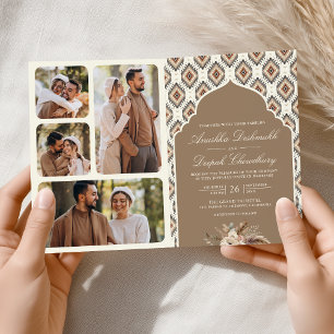 Invitation Mariage indien en beige et ivoire avec collage de